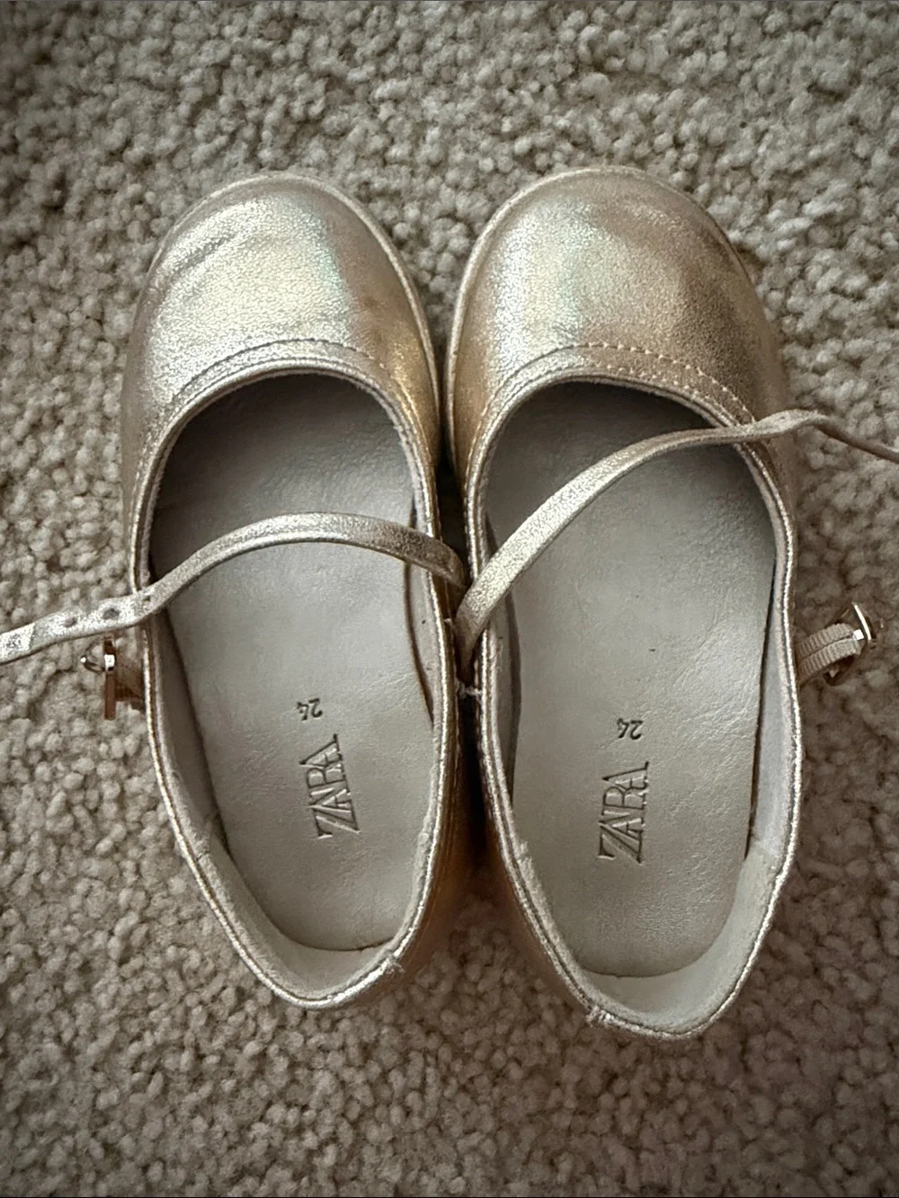 Zara Girls Gold Metallic Mary Jane Shoes